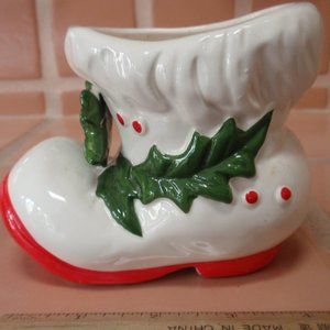 Vintage Santa Boot Trebor Candy Dish ~ Holly Christmas Planter ~ Home Decoration